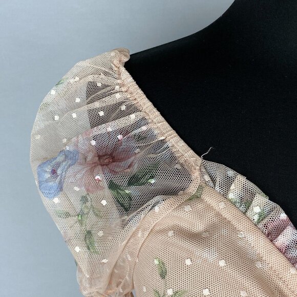 Willow Top Crop Floral Semi Sheer Ruffled Bohemian Polka Dot Pretty M - Picture 3 of 7